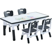 Kids Table and 4 Chairs Set, Height Adjustable Toddler Table and Chair Set, Toddler Desk with Graffiti Desktop & Non-Slip Legs, Children Activity Table for Daycare, Classroom
