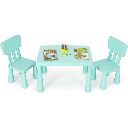 Kids Table And Chair Set, 3 Piece Plastic Children Activity Table For Reading, Drawing, Snack Time, Arts Crafts, Preschool, Kindergarten & Playroom, Easy Clean, Toddler Table & Chair (Green)
