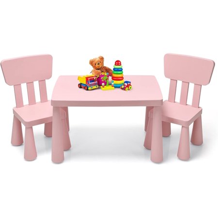 Kids Table And Chair Set, Plastic Children Activity Table And 2 Chairs For Art Craft, Easy-Clean Tabletop, 3-Piece Toddler Furniture Set For Daycare Playroom, Gift For Boys Girls(Pink)