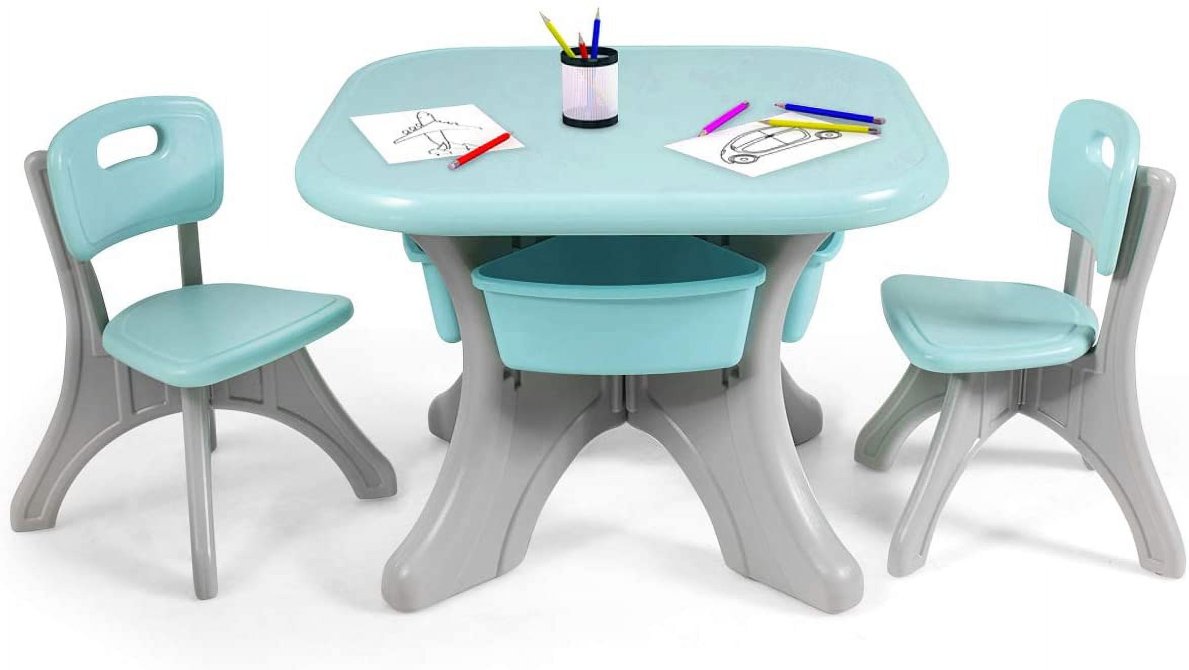 Mint Green and Gray Polypropylene Kids Table and Chair Set with Storage