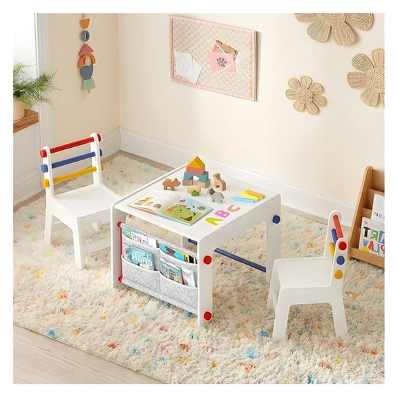 Kids Table and Chair Set 4-in-1 with Storage, Wooden Activity Table for , Arts, Drawing, Reading, Toddler Furniture for Playroom, , Gift for Boys & Girls (Age 3+)