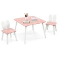 thumbnail image 1 of Kids Table and Chair Set, Children Wooden Activity Table & 2 Chairs Set, Solid Wood Legs, Easy Assembly, 3 Piece Rabbit Themed Toddler Furniture Set for Art (Pink), 1 of 9