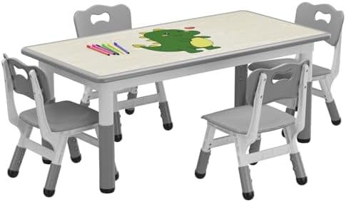 Kids Table and Chair Set, Height Adjustable Toddler Table and 4 Chairs ...