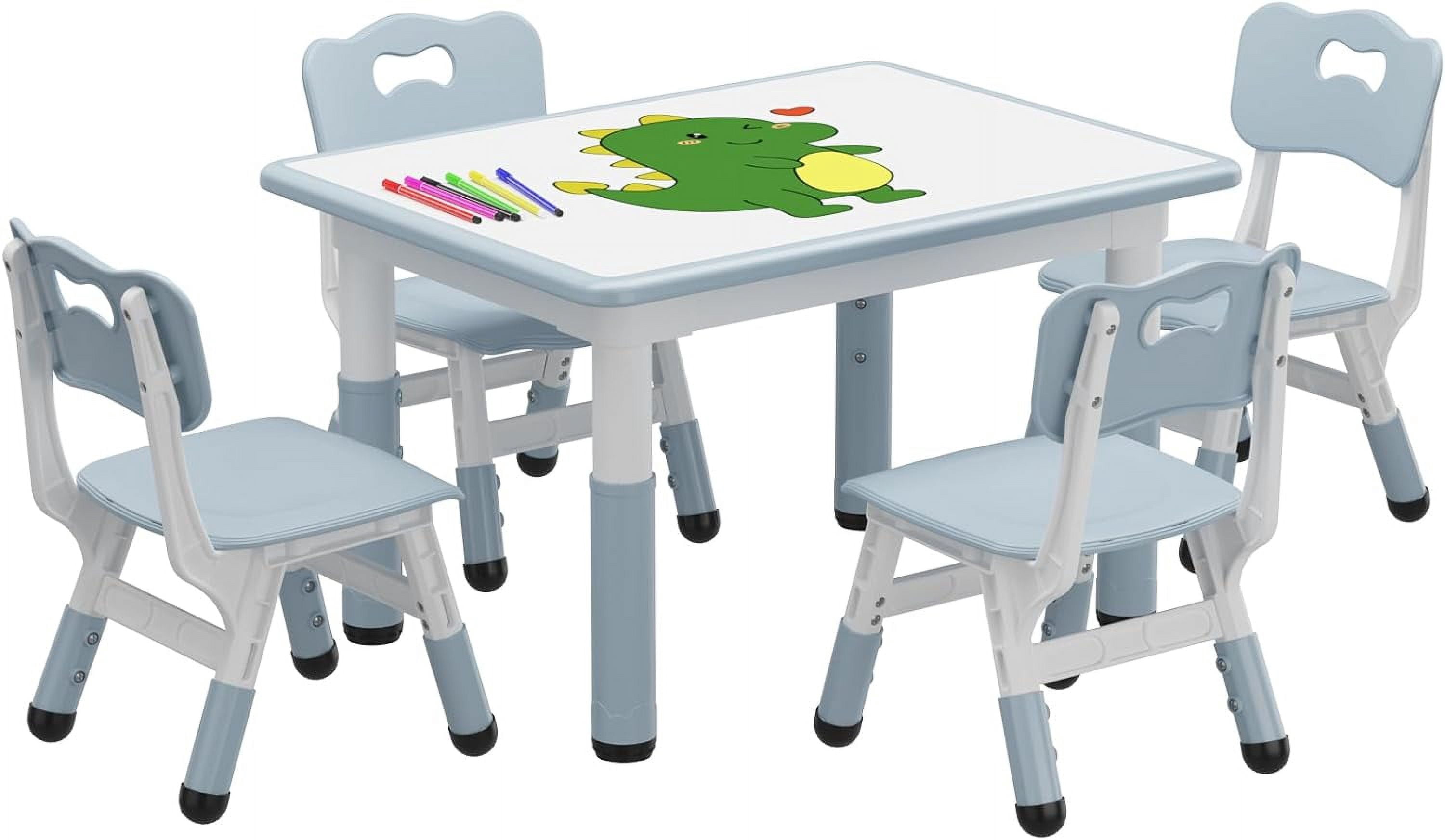 Kids Table and Chair Set, Height Adjustable Toddler Table and 4 Chairs ...