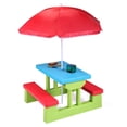 thumbnail image 1 of Kids Table and Chair Set, Indoor Outdoor Kids Picnic Table and Bench with Removable Umbrella, Portable Kids Table for Toddlers, Lightweight Play Table Set for Backyard Garden, Patio, W18486, 1 of 9