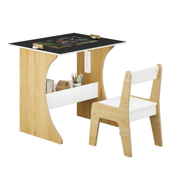 Kids Table and Chair Set, Multifunctional Wooden Activity Table with Convertible Tabletop and Blackboard and Whiteboard for Toddlers Arts Crafts Drawing Reading Playing, Playroom Nursery