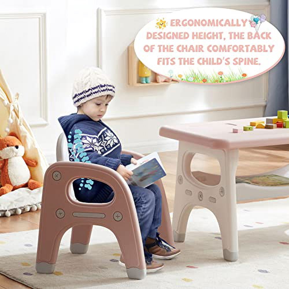 Kids Table and Chair Set, Plastic Children Activity Table with 2 Chairs ...