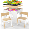 Kids Table and Chair Set, Reversible Wooden Activity Table with Board and Building Bricks Tabletop, 3 in 1 Wooden Toddlers Tables for Arts, Crafts