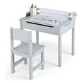 thumbnail image 1 of Kids Table and Chair Set, Wooden Lift-Top Desk & Chair with Storage, Paper Roll Holder & Pen Slot, Activity Table Set for Art, Children Furniture Set for Daycare, Playroom (Gray), 1 of 9