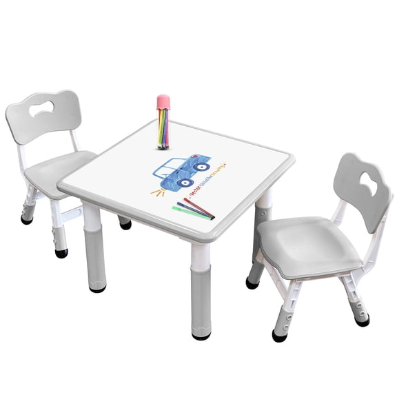 Kids Table & Chair Set with Adjustable Toddler-Safe Non-Slip Legs, Activity & Graffiti-Proof Desktop Ages 3-12