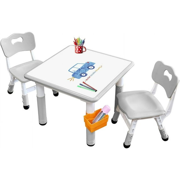 Kids Table & Chair Set with Adjustable Toddler-Safe Non-Slip Legs, Activity & Graffiti-Proof Desktop Ages 3-12