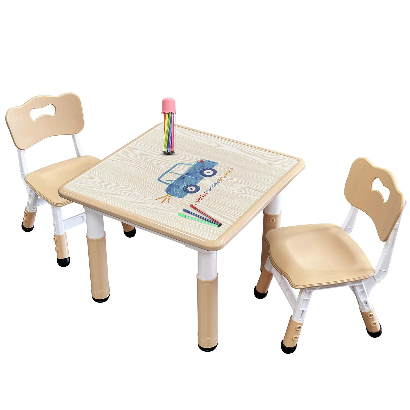 Kids Table & Chair Set with Adjustable Toddler-Safe Non-Slip Legs, Activity & Graffiti-Proof Desktop Ages 3-12