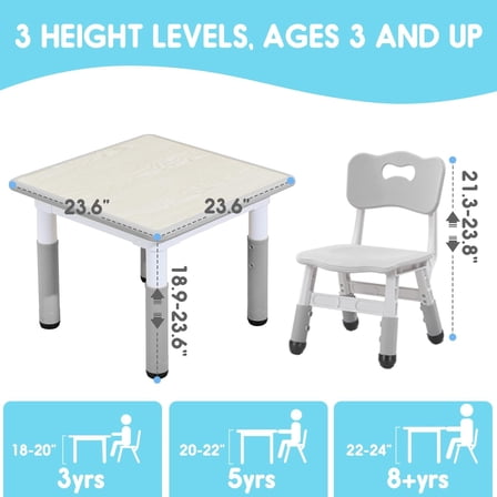 Kids Table & Chair Set with Adjustable Toddler-Safe Non-Slip Legs, Activity & Graffiti-Proof Desktop Ages 3-12
