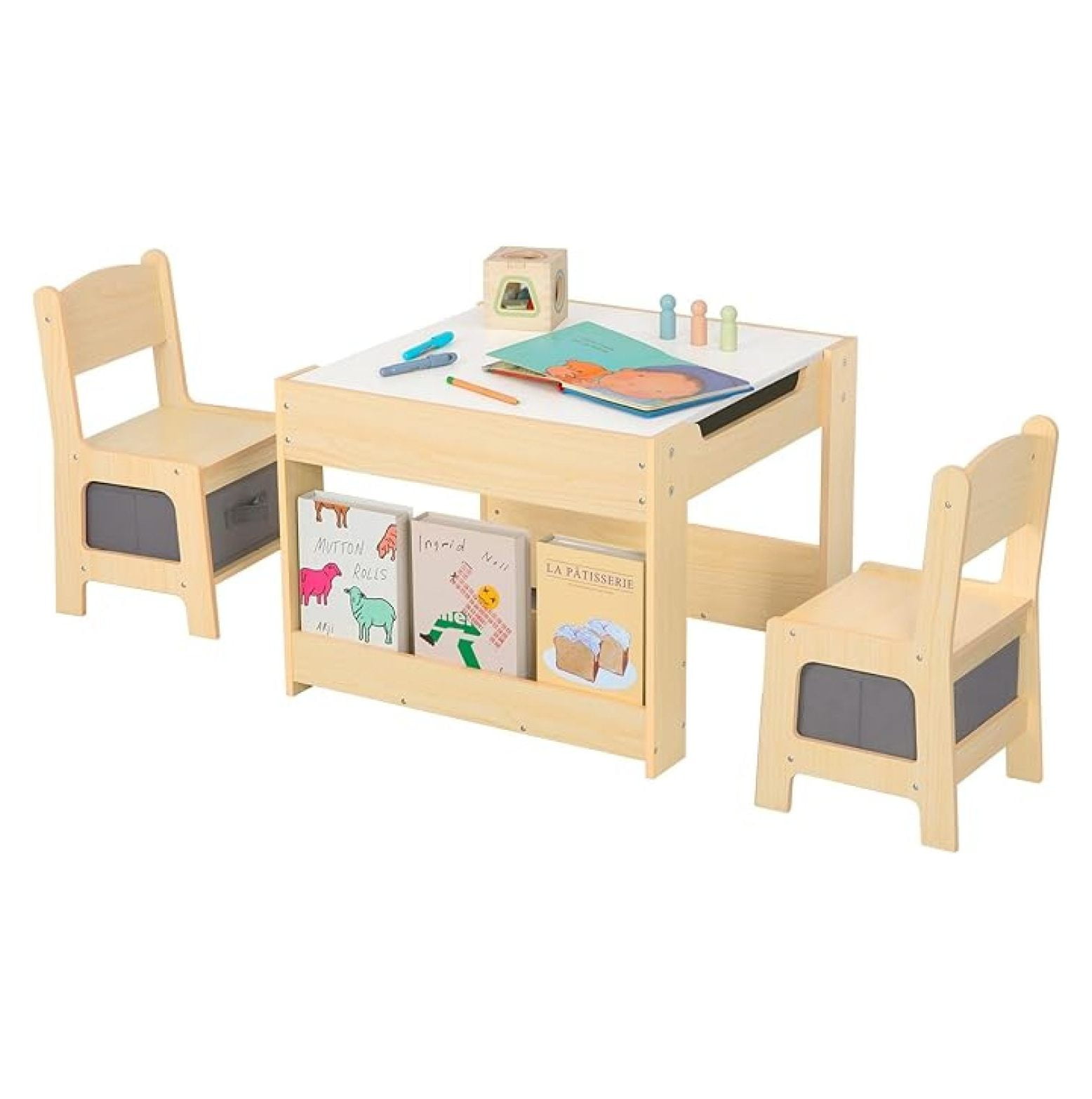 Kids Table and Chairs Ages 3-7, 4 in 1 Toddler Desk and Chair Set with ...