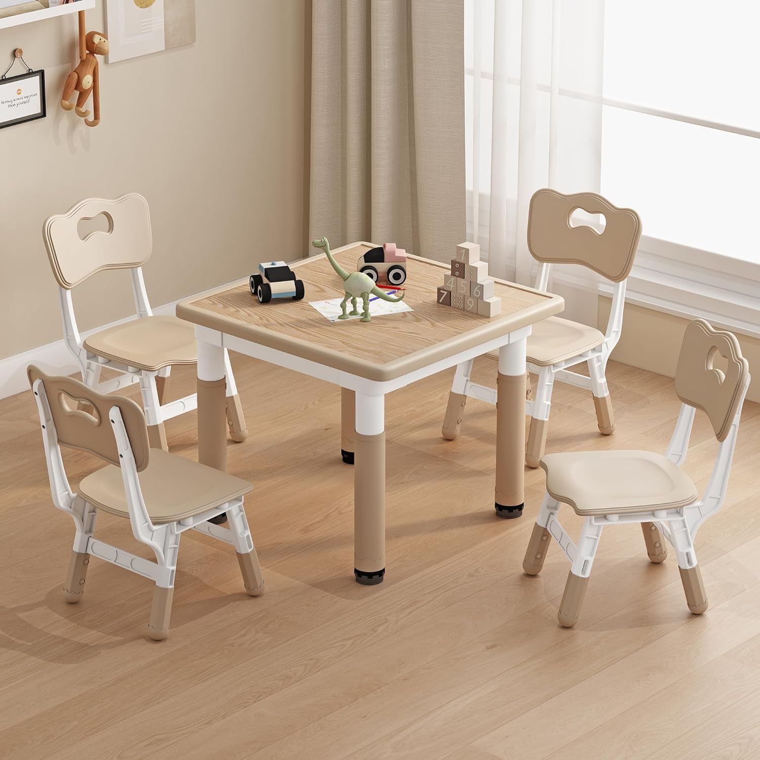 Kids Table and Chairs, Height Adjustable Childrens Table and Chair Set ...