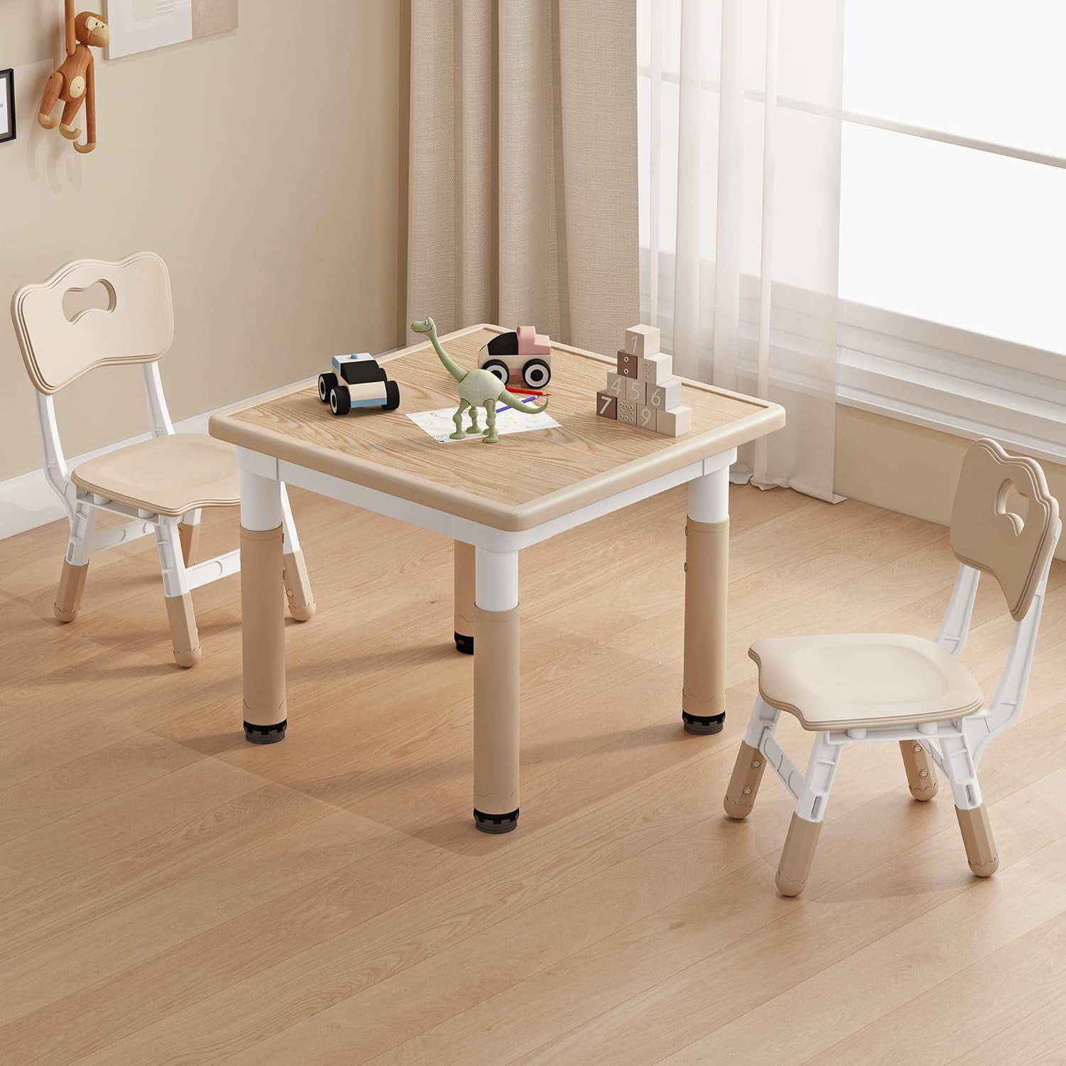 Kids Table and Chairs, Height Adjustable Childrens Table and Chair Set ...