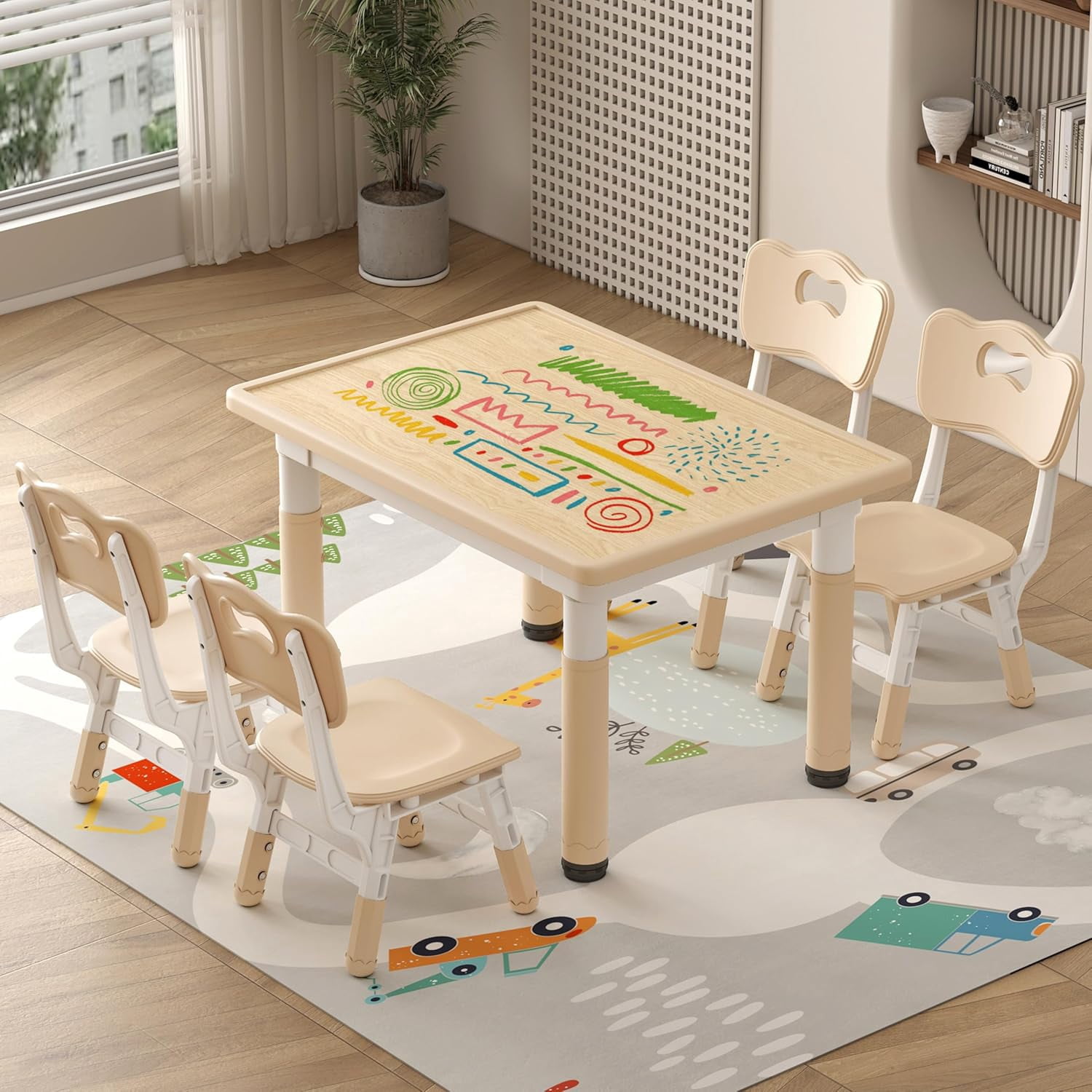 Kids Table and Chairs Height Adjustable, Toddler Table and Chair Set ...