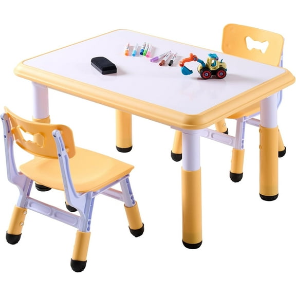 Kids Table & Chairs Set (2 Chairs), Height Adjustable Toddler Table and Chair Set for Kids Ages 3-8 with Graffiti Desktop, Learning & Art Activity Desk for Classroom, Home, Daycare