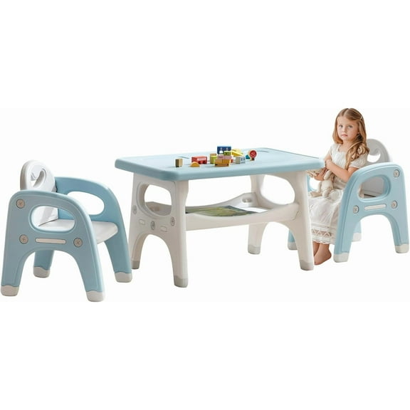 Kids Table and Chairs Set, Activity Table with 2 Chairs for Ages 3-6, Toddler Table and Chair Set Ideal for Reading, Drawing, Dining, Arts Crafts,Gifts for Kids (Blue)