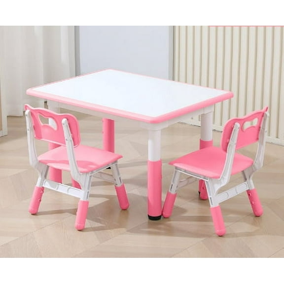 Kids Table and Chairs Set, Height Adjustable Desk with 4 Seats for Ages 2-10, Arts & Crafts Table, Graffiti Desktop, Non-Slip Legs, Max 300lbs, Children Multi-Activity Table for Classrooms, Daycares