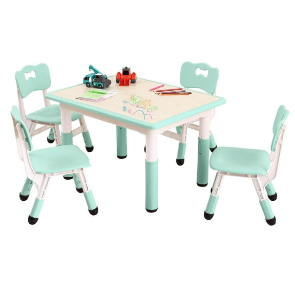 Kids Table and Chairs Set, Height Adjustable Desk With 4 Seats for Ages 2-10,Arts & Crafts Table,Graffiti Desktop, Non-Slip Legs, Max 300lbs, Children Multi-Activity Table for Classrooms,Daycares,Home