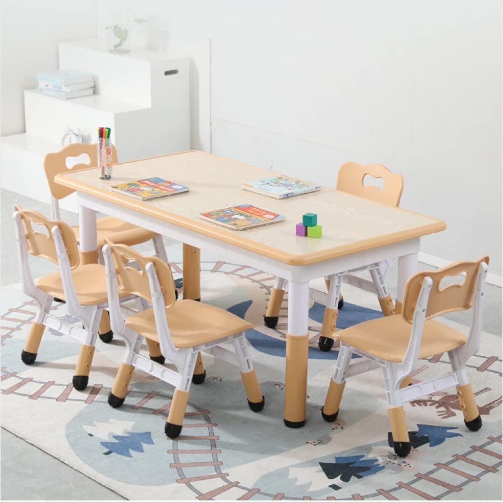 Modern Kids Table and Chairs Set for 6, Height Adjustable Children Multi-Activity Table Set for Classrooms, Daycares for Ages 2-10,Graffiti Desktop