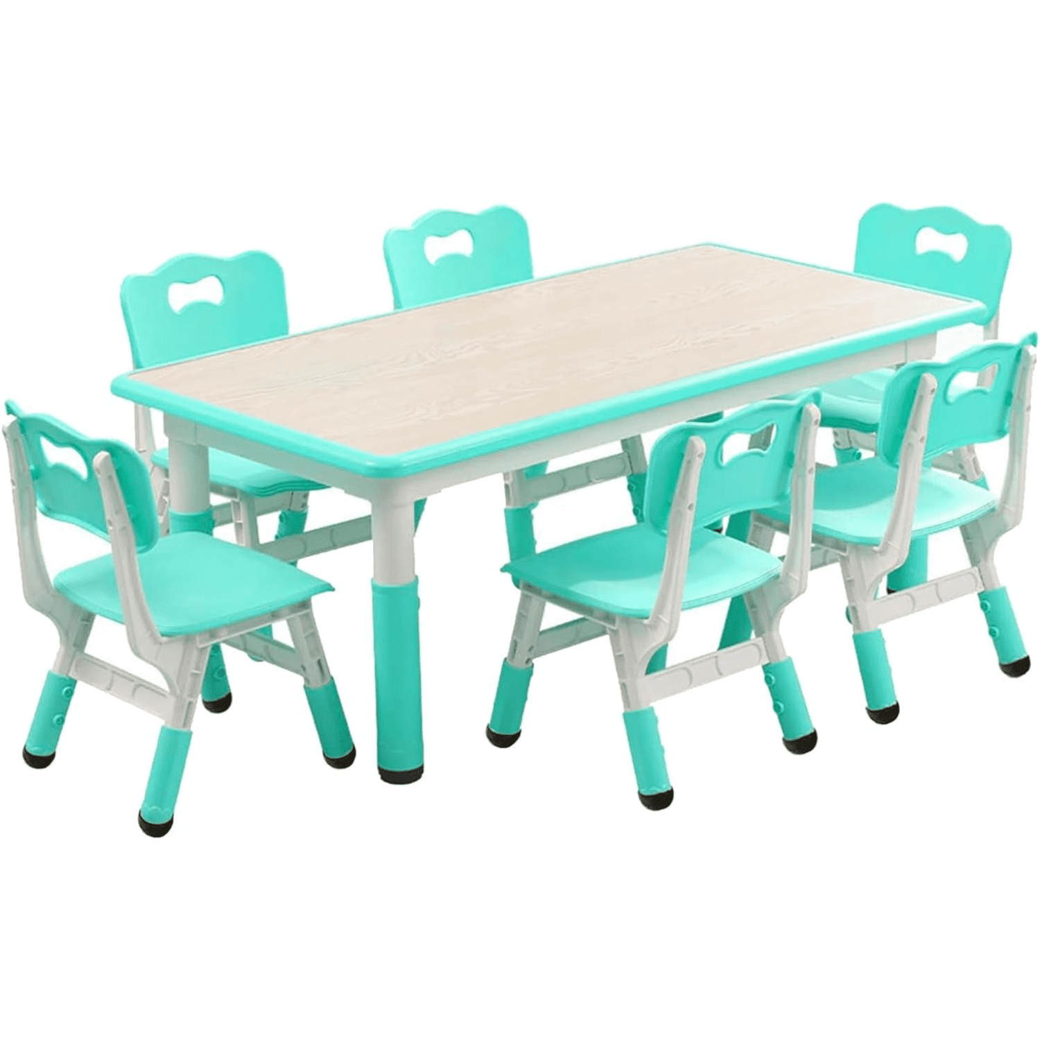 Kids Table and Chairs Set Height Adjustable Desk With 6 Seats for Ages