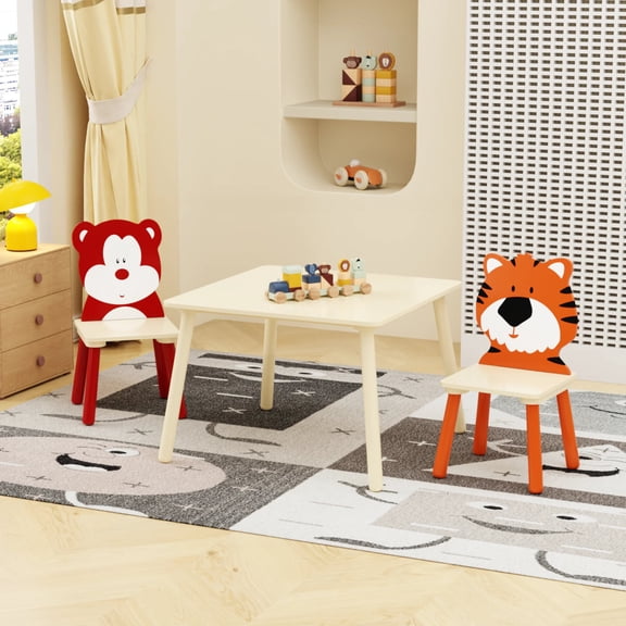 Kids Table Chairs Set Toddler Table Chair Wooden Activity Play Table Bear Tiger