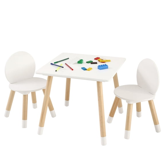 Kids Table and Chairs, Toddler Table and Chair Set, Children Wooden Multi-Activity Table for Play, Art, Craft, Reading, Learning, Eating, 1 Table and 2 Chairs