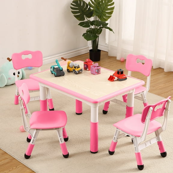 Kids Table and Chiar Set,Height Adjustable Toddler Table and Chair Set for Ages 3-8,Graffiti Table with 4 Chairs Children Desk Set Ergonomic Design for Boys/Gilrs