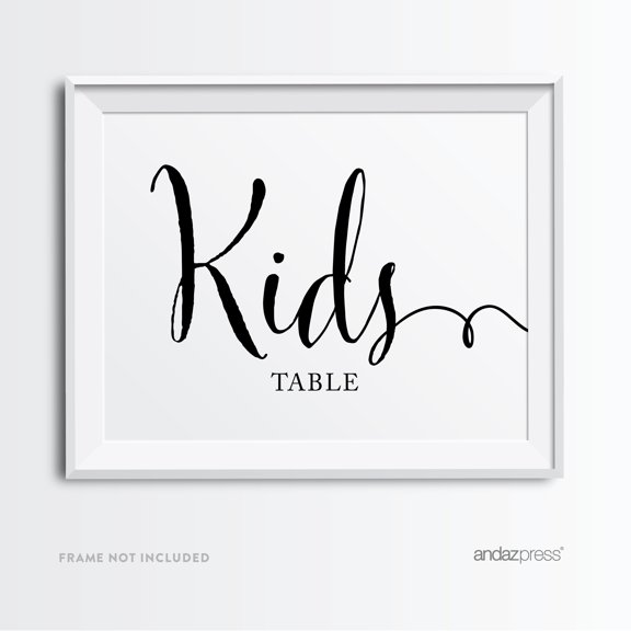 Koyal Wholesale Kids Table Black & White Wedding Sign 8.5x11 Party Decor