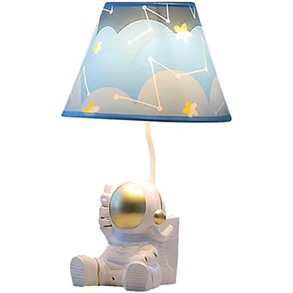 Kids Table Lamp, Golden Astronaut Lamp Design Bedside Table Lamp, 13 Inch Tall Spaceman Lamp with Barrel Lampshade for Kids Bedroom Decor, Come with an LED Bulb (American Astronaut)