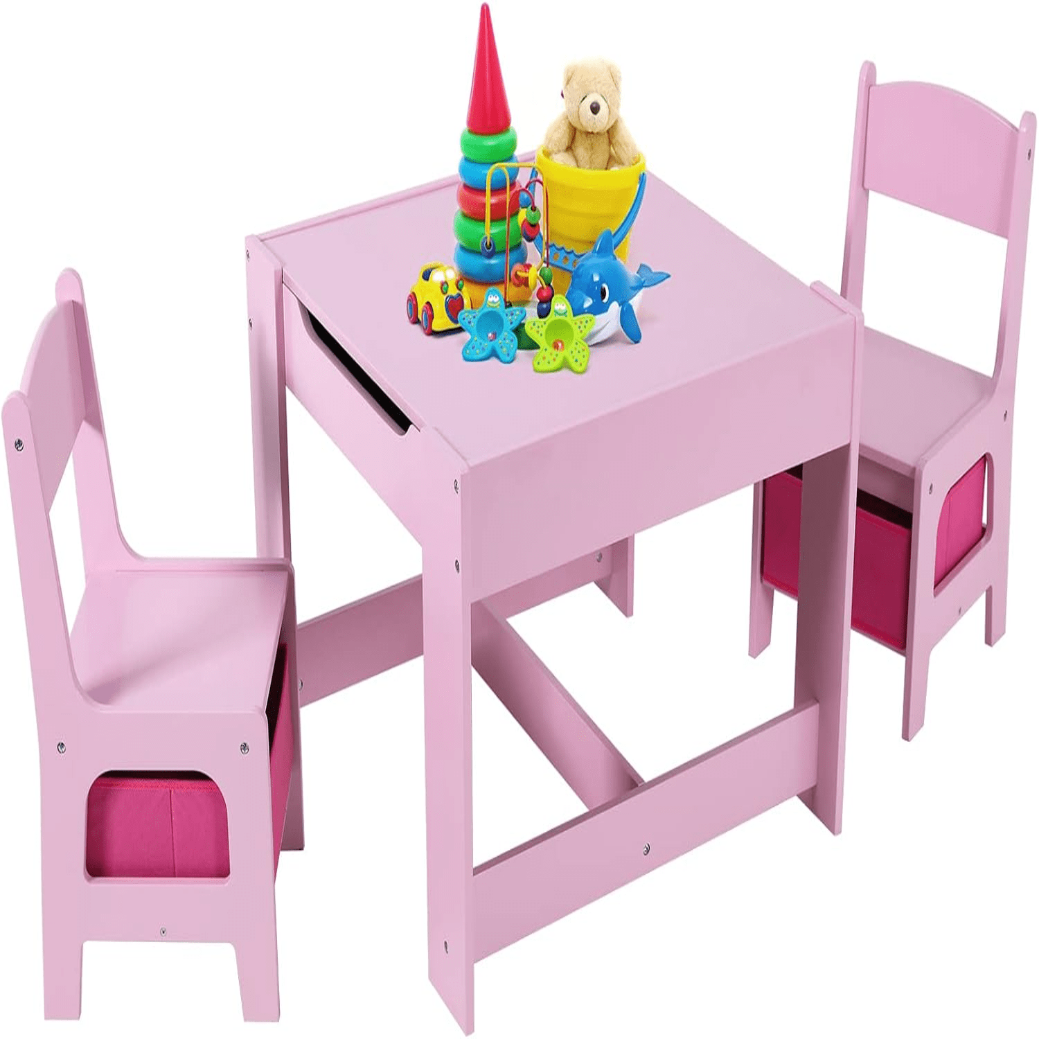 Kids Table & 2 Chairs Set 3 in 1 Wooden Toddler Activity Table w