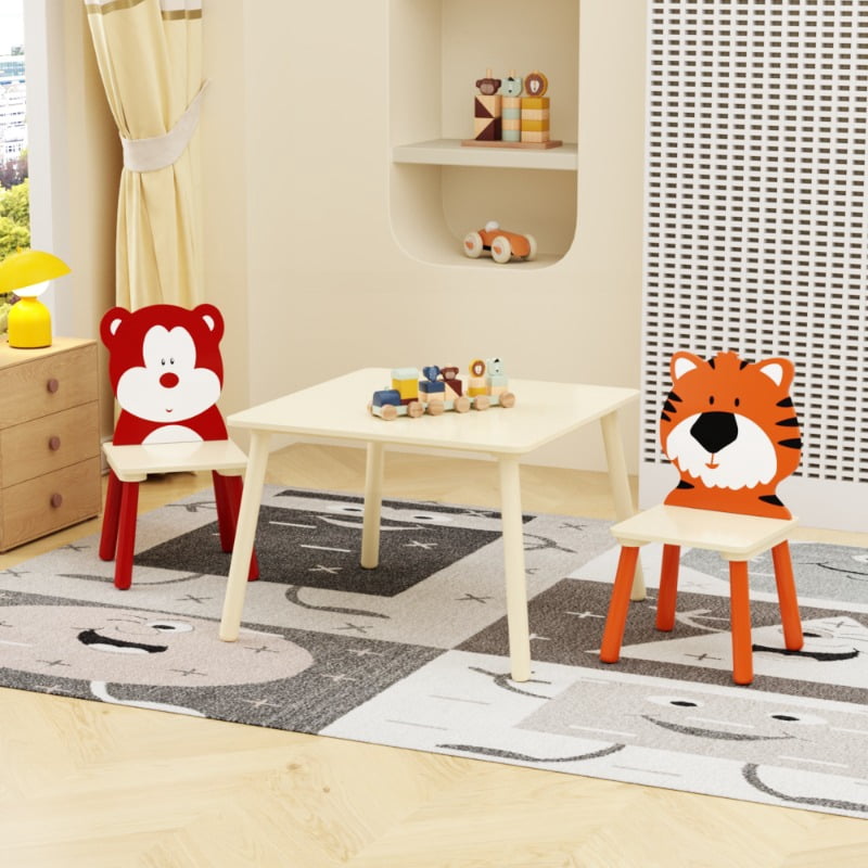 Kids Table and 2 Chairs Set, 3 Pieces Rabbit Themed Toddler Table and ...