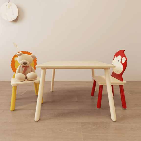 Kids Table and 2 Chairs Set, 3 Pieces Toddler Table and Chair Set, Wooden Activity Play Table Set