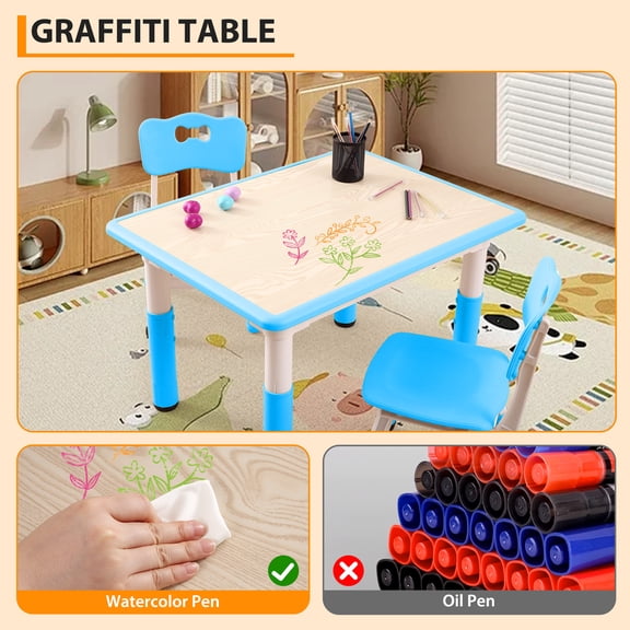Kids Table and 4 Chair Set, Adjustable Toddler Arts & Crafts Table and Chair Set for Ages 2-10, Kids Activity Art Table for Classroom Daycares