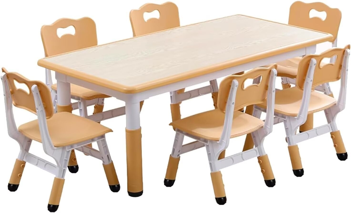 Kids Table and 6 Chairs Set, Height Adjustable Toddler Table and Chair Set for Ages 2-10, Children Multi-Activity Table