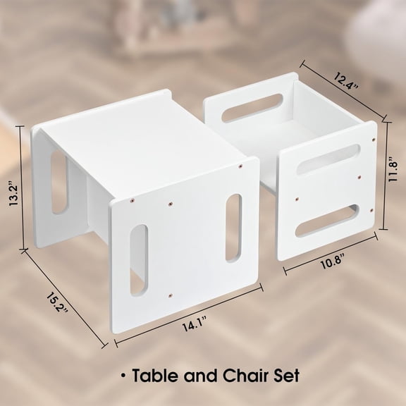 Kids Table and Chair Set, Montessori Weaning Table and Chair, Natural Bamboo Small Desk Chair, Activity Table and Chair Set, White