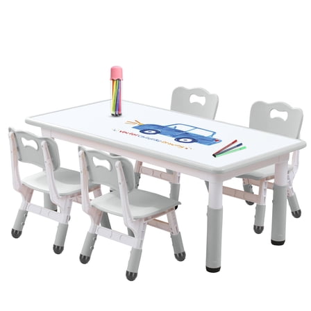 Kids Table and Chair Set for Toddlers - Adjustable Activity Center with Non-Slip Legs & Graffiti-Proof Surface Ages 3-12