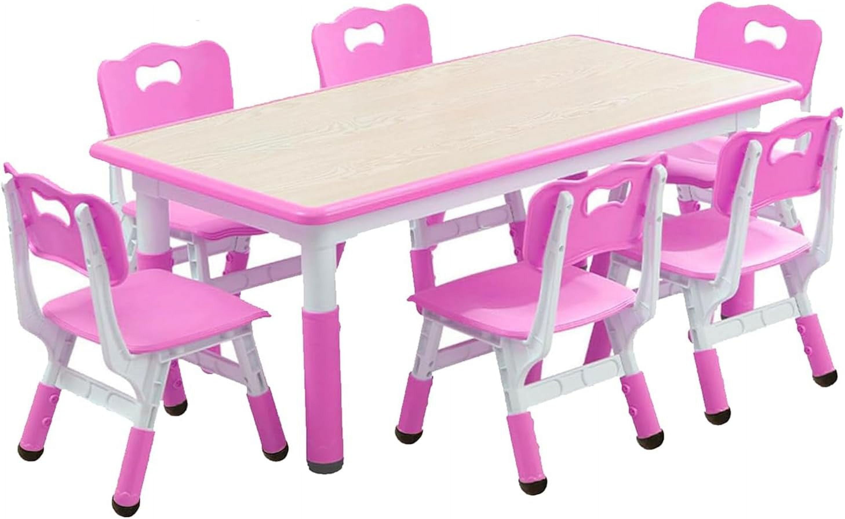 Kids Table andChairs Set, Height Adjustable Desk With 6 Seats for Ages ...