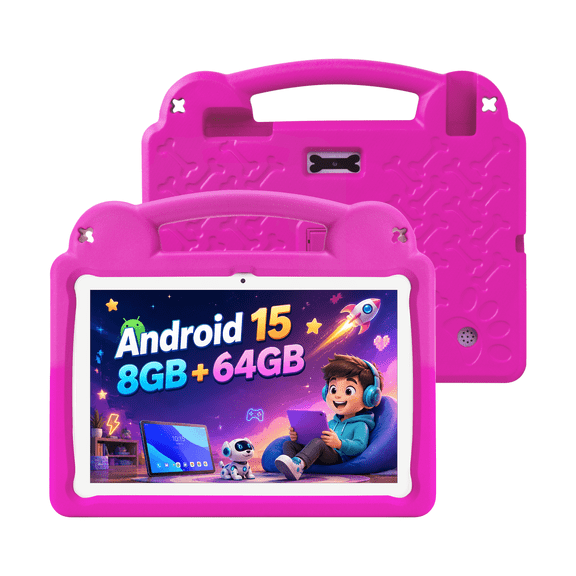 PAITANRY 10.1 inch Kids Tablet Android 15, 4GB RAM 64GB ROM 1TB Expand, Octa-Core, 5G/2.4G WiFi6, 5000mAh, HD Display, Parental Control, Pink