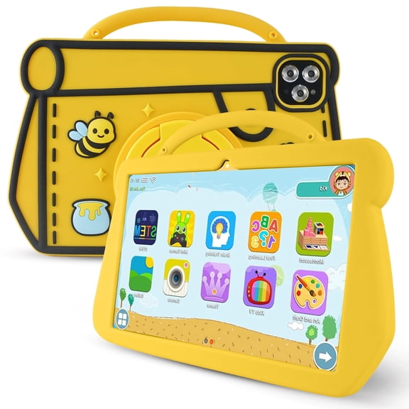 Kids Tablet, 10.1 inch Android 14.0 Tablet, Octa-core CPU, 10GB+64GB+1TB Expand, SIM, WiFi, 6000mAh Battery, Protective Case, Gift(Yellow)