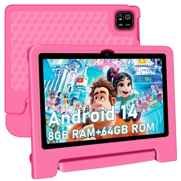 Kids Tablet, 10.1 inch Tablet for Kids IPS HD Screen RAM 8GB 64GB Storage, J10 Pro Toddler Tablet with Protective case - Pink