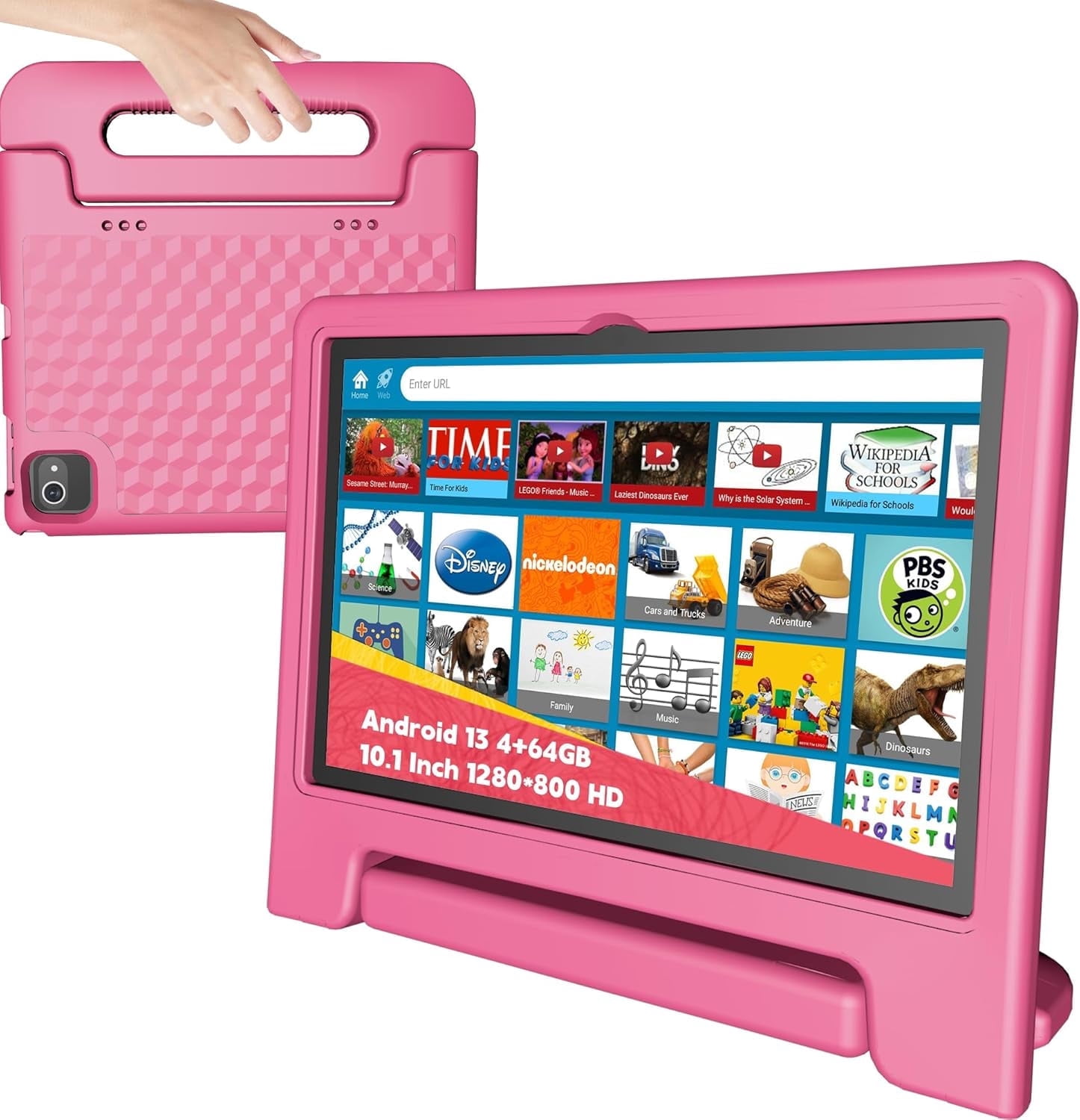 Kids Tablet 10 Inch, Tablet for Kids Android 13, 4GB+64GB, 8-Core CPU, WiFi 6, 12H Battery Life, Parental Control, 1280 * 801 HD Display, Dual Cameras, Shockproof Case, Pre-Installed Educational Apps