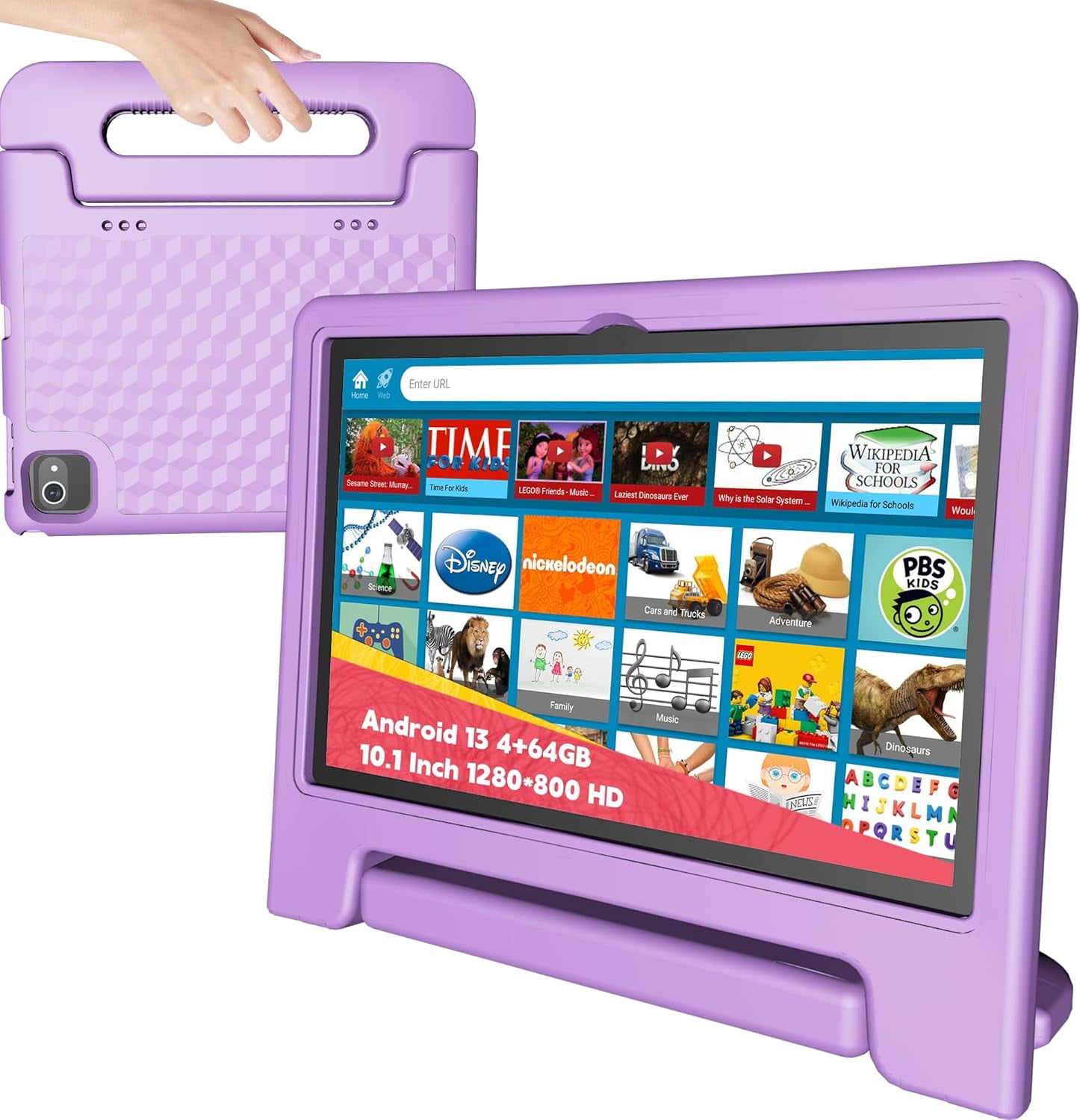 Kids Tablet 10 Inch, Tablet for Kids Android 13, 4GB+64GB, 8-Core CPU, WiFi 6, 12H Battery Life, Parental Control, 1280 * 802 HD Display, Dual Cameras, Shockproof Case, Pre-Installed Educational Apps