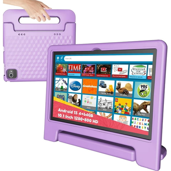 Kids Tablet 10 Inch, Tablet for Kids Android 13, 4GB+64GB, 8-Core CPU, WiFi 6, 12H Battery Life, Parental Control, 1280 * 802 HD Display, Dual Cameras, Shockproof Case, Pre-Installed Educational Apps