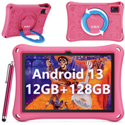 Kids Tablet 10 inch Android 13 Tablet for Kids,12GB RAM 128GB ROM Learning Tablet with IWAWA Education APP,7000mAah,Parental Control GMS,Dual Camera,YouTube Netflix,Tablet with Case,Pink