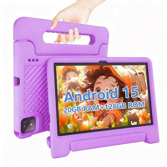 Kids Tablet 11 inch Android 15 20GB + 128GB Octa-Core 8000mAh Todder Tablet with Drop-Proof Case, Parental Control, WiFi 6 and Bluetooth, Purple