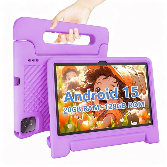 Kids Tablet 11 inch Android 15 20GB + 128GB Octa-Core 8000mAh Todder Tablet with Drop-Proof Case, Parental Control, WiFi 6 and Bluetooth, Purple