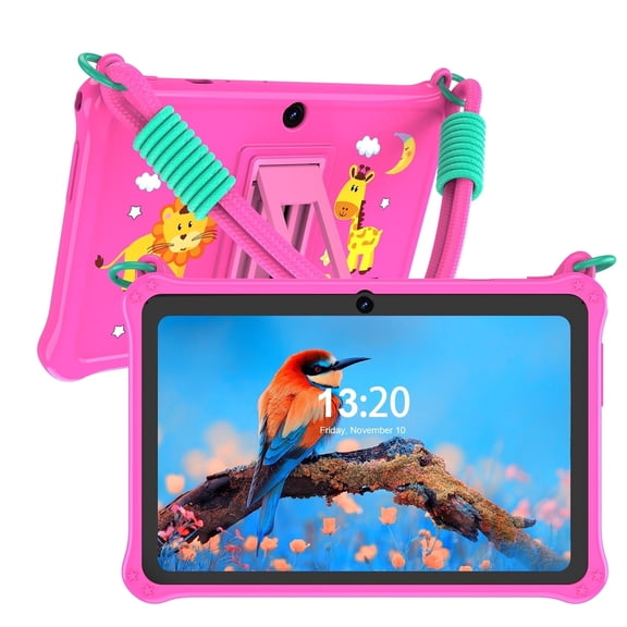 Kids Tablet 7 inch 32GB WiFi Android 13 Tablet For Kids| Bluetooth | Parental Control | Pre-Installed Learning Tablet Apps for Toddlers Children | with Lanyard Scratchproof Case(Pink)